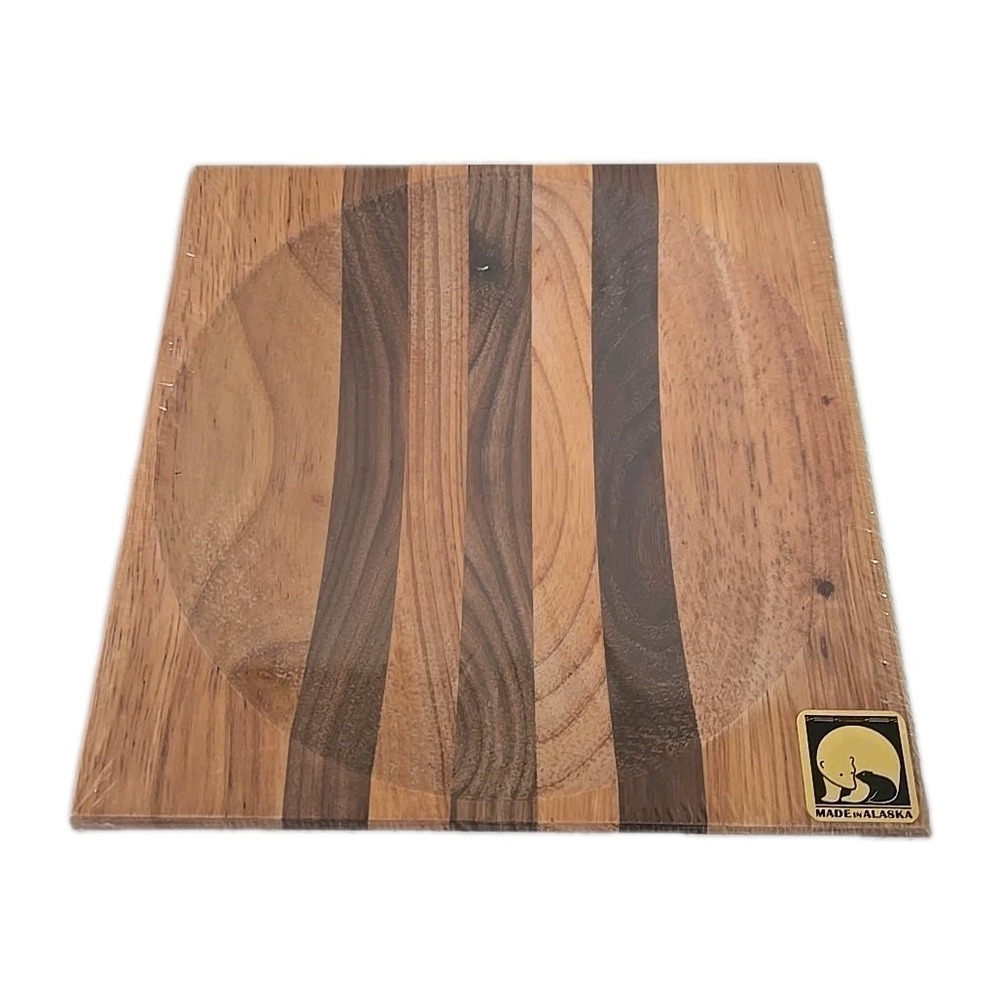 Alaska Ulu Bowl Block 8x8 Herb Prep Chopping Board Maple Walnut Wood USA NEW